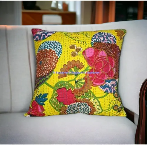 Vista 14 de Funda decorativa chic bohemia hippie para sofá, funda de almohada hecha a mano con frutas Kantha, de algodón, fundas de almohada bohemias