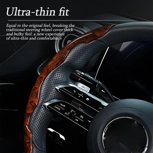 Vista 4 de AUCELI Funda de volante de grano de madera para automóvil, protector de volante segmentado antideslizante, accesorios interiores de automóviles