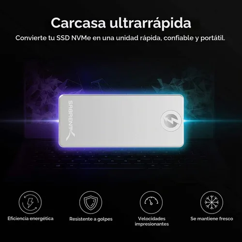 Vista 4 de SABRENT Carcasa de aluminio sólido SSD M.2 NVMe sin herramientas con certificación Thunderbolt 3 (EC-T3NS)