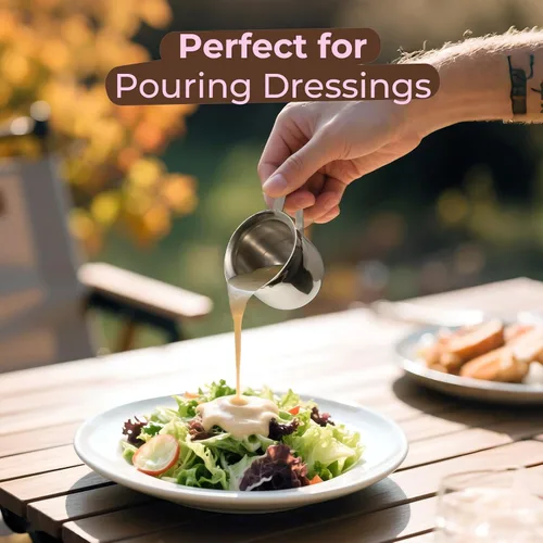 Vista 5 de Fit Meal Prep [Paquete de 6] Jarra de crema de 3 onzas, cremas de campana de acero inoxidable, mini recipiente para servir leche, crema de café
