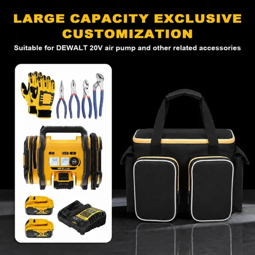 Vista 3 de Bolsa de transporte para inflador de neumáticos de 20 V MAX DCC020IB, almacenamiento de compresor de aire con cuatro bolsillos para kit de carga