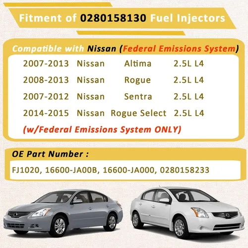 Vista 2 de 0280158130 OE 2.5L Inyectores de combustible de alto rendimiento, Compatible con/Nissan 2.5 Altima Rogue Sentra 2007 2008 2009 2010 2012 2013 OE#