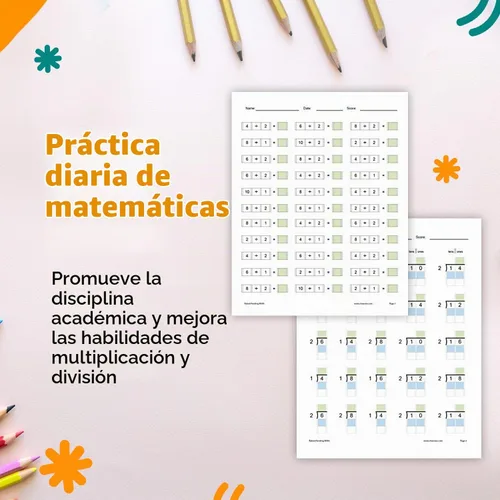Vista 5 de Channie's Libros de trabajo de una página al día de un solo dígito nivel 1 para principiantes de división visual para enseñanza y aprendizaje