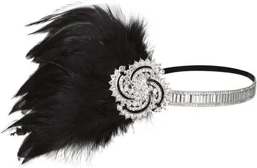 Vista 35 de Roaring 20s Great Gatsby - Diadema estilo flapper para mujer, estilo Art Deco de los años 20, con plumas A azul