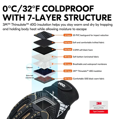 Vista 2 de Vgo - 1 par de guantes mecánicos de invierno impermeables de alta destreza, resistentes a 32°F, reducción de impacto y vibración, SL8849FW, XS
