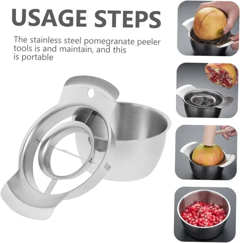 Vista 3 de Kichvoe Herramienta removedor de semillas de granada, pelador de granada de cocina con cuenco y martillo abridor de frutas para remoción de 6.88 x