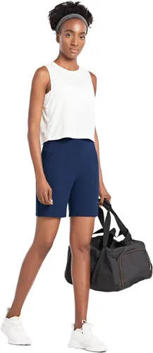 Vista 6 de BALEAF - Bermudas de correr para mujer, shorts largos deportivos de cintura alta con bolsillos