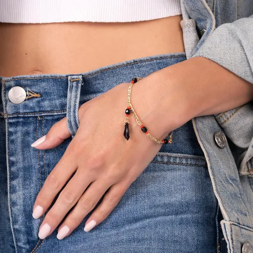 Vista 2 de Barzel Pulsera azabache chapada en oro de 18 quilates, fabricada en Brasil