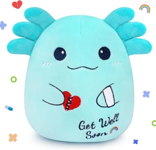 Vista 7 de Regalos para mujeres y niños, peluche de gato negro de 8 pulgadas, animales de peluche con texto en inglés "Get Well Soon", peluches de gato kawaii
