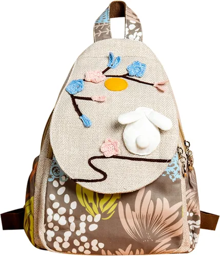 Vista 58 de HUANGGUOSHU Mochila de algodón tejida de algodón bohemio con bordado de lona estilo bohemio con múltiples bolsillos retro linda mochila cartera