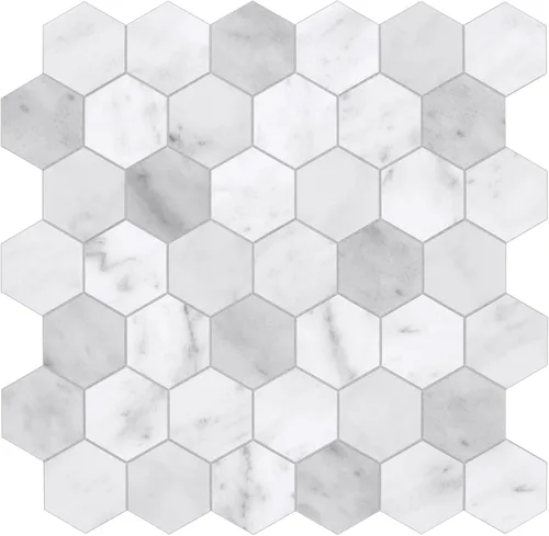 Vista 10 de The Tiles Plaza 10 Hojas de Azulejos Despegar y Pegar para Salpicadero, Aspecto de Mármol Compuesto de Piedra Hexagonal de Cemento Azul Autoadhesivo