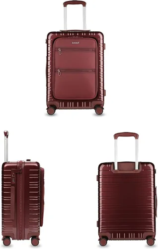 Vista 7 de LUGGEX Maleta de mano rosa con compartimento para laptop, maleta rígida de policarbonato con ruedas giratorias, solapa frontal con múltiples