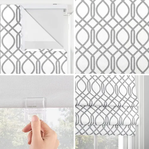 Vista 3 de Sun Zero Dyer Modern Trellis Total Blackout - Persiana romana sin cordón, 31 x 64 pulgadas, color blanco