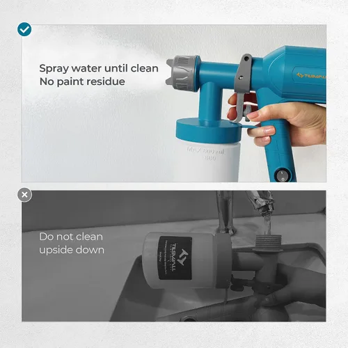Vista 8 de Tilswall HVLP Pulverizador de Pintura, pistola eléctrica ultraligera con taza desmontable de 20 fl oz, 2 boquillas y 3 patrones, perfecto
