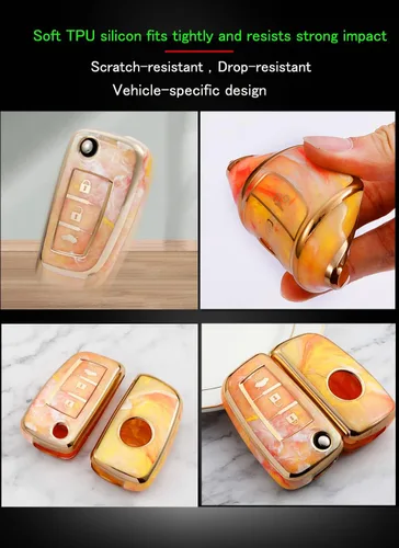Vista 5 de SANRILY Carcasa para llave con tapa de 2 botones con patrón de jade azul para Nissan Rogue Frontier, sin llave, protección completa, funda de TPU