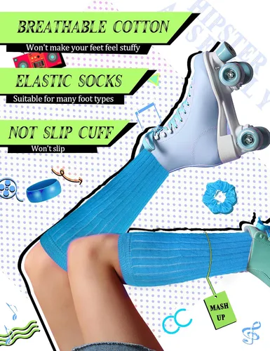 Vista 3 de 4 piezas de accesorios de los años 80 y 90 para mujer, calcetines de neón slouch Scrunch de los años 80, calentadores de piernas pesados, suaves