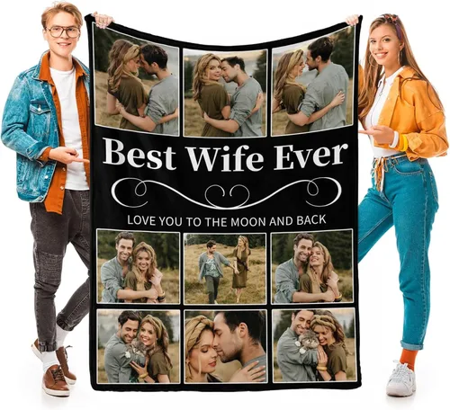 Vista 16 de D-Story Mantas personalizadas con fotos, regalos personalizados para parejas, regalos de aniversario y cumpleaños para esposa, marido, novia, novio