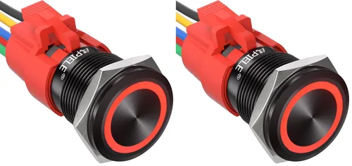 Vista 25 de APIELE Interruptor de botón de bloqueo de 0.748 in, 12 V CC, anillo de halo de ojo de ángel LED de 0.74 pulgadas, 1NO1NC SPDT con enchufe de cable
