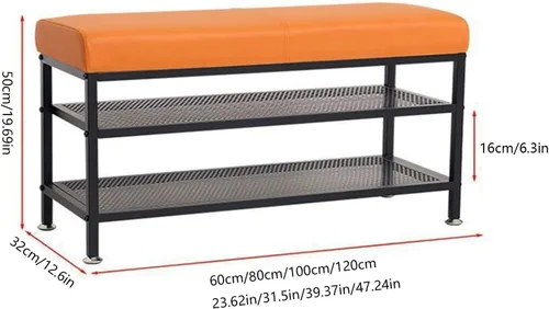 Vista 3 de Zapatero de 3 niveles para entrada, banco de almacenamiento acolchado con estante de malla, marco de metal, organizador de zapatos con asiento Gris