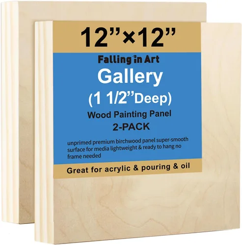 Vista 8 de Falling in Art Paquete de 2 paneles de lienzo de madera sin terminar, kit de paneles de madera de abedul de galería de 5 x 5, tablas de cuna de arte