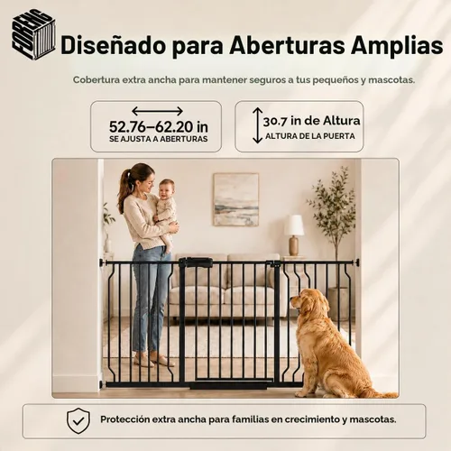 Vista 2 de Puertas de bebé extra anchas para puertas 52.76"-62.20" Puerta de bebé extra ancha Puerta para perros Montada a presión Sin perforación con paso