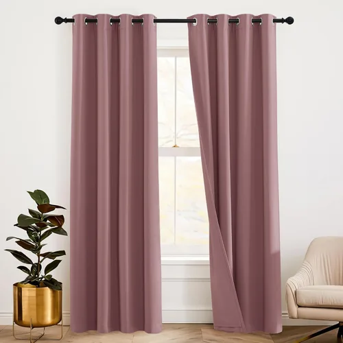 Vista 14 de RYB HOME - Cortinas con cancelación de ruido de 63 pulgadas de largo, juego de 2 paneles, 3 capas totales, cortinas opacas, insonorizadas