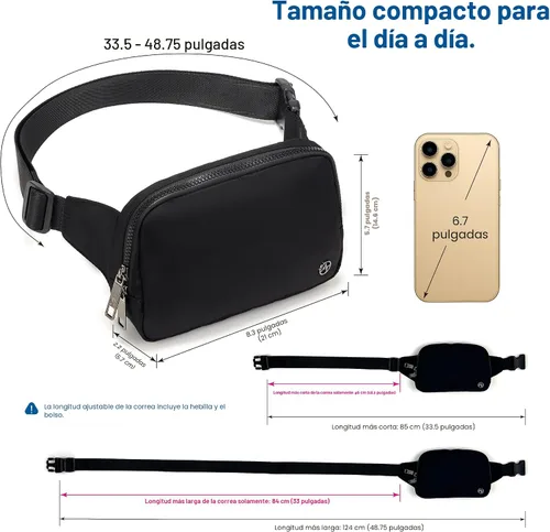 Vista 4 de Bolsa de Cinturón Pander Grande 2L, Riñonera de Nylon para Mujeres y Hombres con Correa Ajustable Negro Onyx