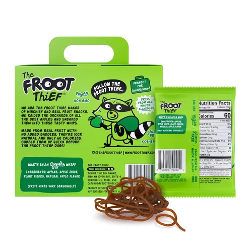 Vista 2 de THE FROOT Thief Golosinas de fruta real, sin frutos secos, perfectas para almuerzos escolares, bolsas individuales para niños, manzana, paquete de 5
