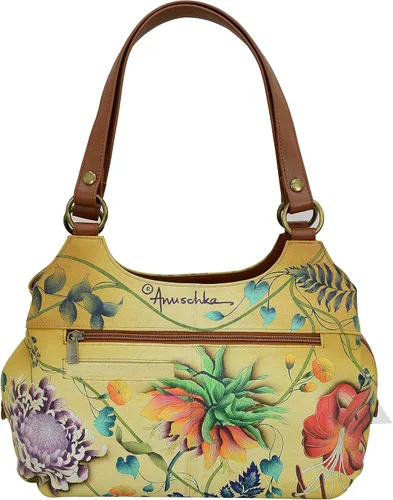Vista 2 de Anuschka Hobo grande de cuero genuino con triple compartimento para mujer, exterior pintado a mano
