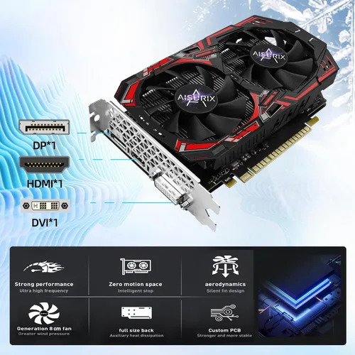 Vista 6 de AISURIX GTX 1050 Ti tarjeta gráfica de 4G, tarjeta gráfica GDDR5 de 128 bits PCI Express 3.0, tarjeta gráfica DVI VGA HDMI con ventiladores Twin
