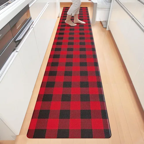 Vista 20 de Tapete Largo de Cocina y Alfombra Tapetes Antifatiga para Piso de Cocina Corredor 17.3''x71'' Negro Rojo Buffalo a Cuadros Corredor Alfombra