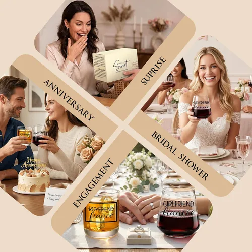 Vista 6 de comfit Regalos de compromiso para parejas: regalo de compromiso para parejas recién comprometidas, regalo de compromiso, copa de whisky de vino