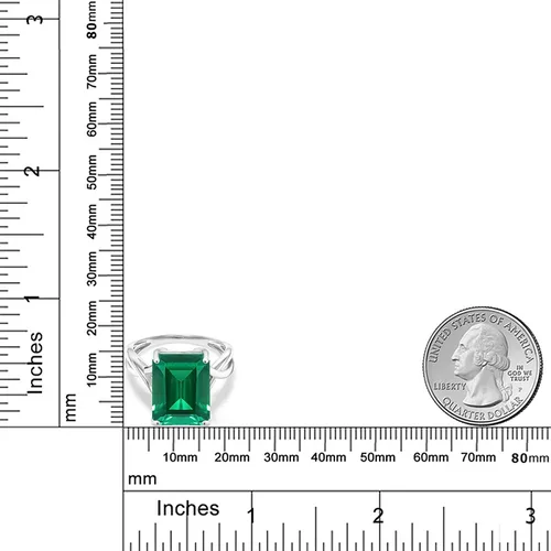 Vista 3 de Gem Stone King Anillo de compromiso de esmeralda simulada de oro blanco de 10 quilates para mujer