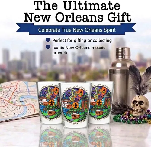 Vista 7 de Artisan Owl Vaso de chupito de recuerdo multicolor icónico de New Orleans Louisiana