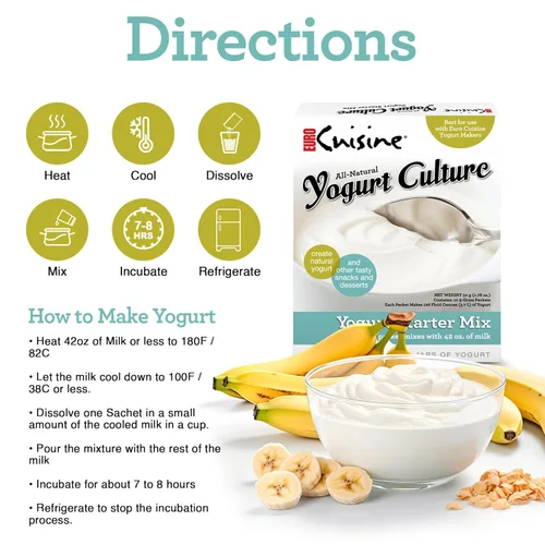 Vista 2 de Euro Cuisine RI1020 Iniciador de Cultivo de Yogur Totalmente Natural – Perfecto para Sin Lácteos, Leche Entera, Yogur Proteico – Bolsas de Yogur