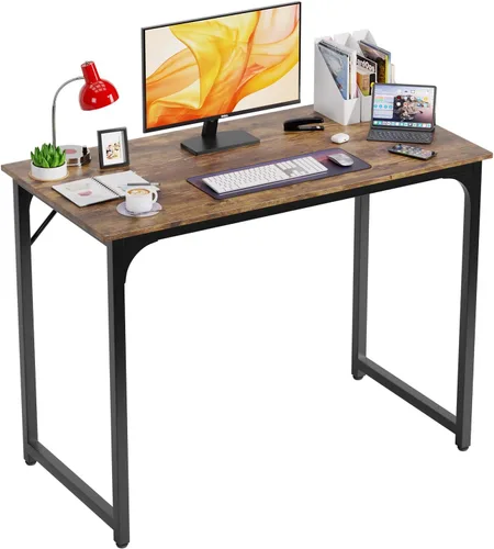 Vista 80 de PayLessHere Escritorio para computadora de 32 pulgadas Negro Escritorio de oficina con marco de metal, pies ajustables Superficie resistente