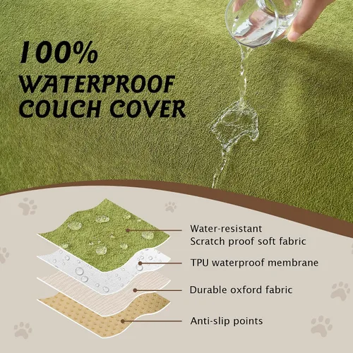 Vista 2 de PuTian Funda de sofá 100% impermeable para perros, antiarañazos, lavable, antideslizante, manta de funda de 2 cojines para sofá silla reclinable