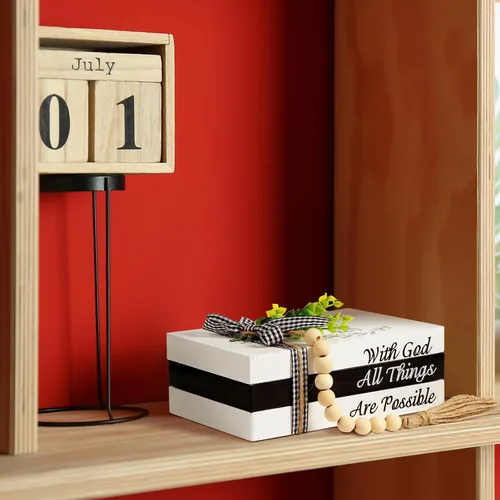 Vista 6 de Capoda 3 piezas de libros decorativos para decoración del hogar, libros falsos apilados estilo granja, decoración de mesa rústica de madera