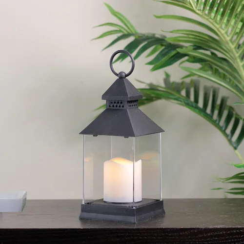 Vista 2 de Linterna de vela con vela LED sin llama - 9.5" - Negro
