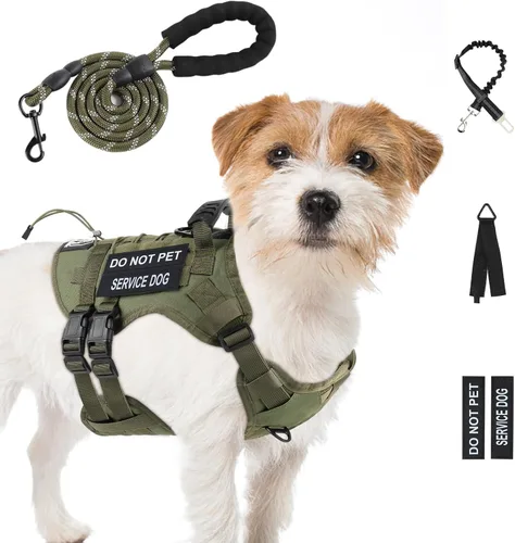 Vista 18 de Arnés táctico sin tirones para perro, tamaño pequeño, chaleco para perro de servicio, S, negro Arnés táctico y correa para perro, arnés ajustable