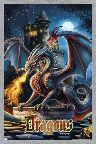 Vista 12 de Trends International PD Moreno - Póster de pared de castillo de dragón, 22.4 pulgadas de largo x 14.7 pulgadas, versión enmarcada en madera