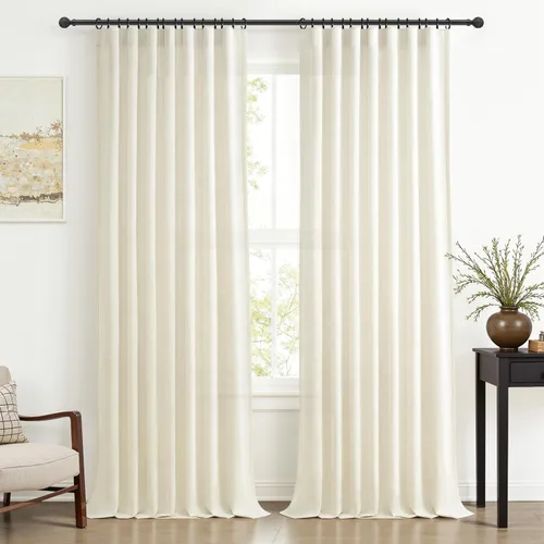 Vista 19 de Cortinas translúcidas de lino beige blanco de 84 pulgadas de largo, 2 paneles, cortinas modernas con filtrado de luz y privacidad, riel de techo