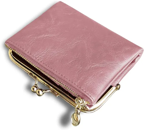 Vista 36 de AOXONEL Cartera para mujer, pequeña, Rfid, compacta, plegable, de piel, vintage, con cremallera y cierre de beso