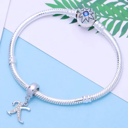 Vista 49 de ABUN Abalorio de plata de ley 925 con letra A a la Z, espaciador de inicial, con circonita cúbica transparete colgante, auténtica, para pulseras