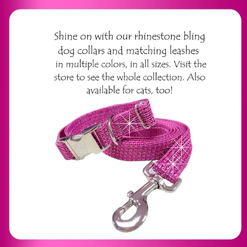 Vista 6 de Collar de perro con diamantes de imitación brillantes, hebilla grabada y opciones de correa, hecho a mano en Estados Unidos, collares de perro