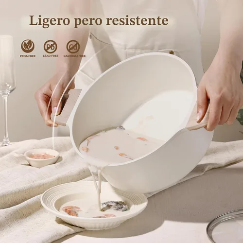 Vista 4 de CAROTE Olla antiadherente con tapa, granito blanco de 8 cuartos de galón