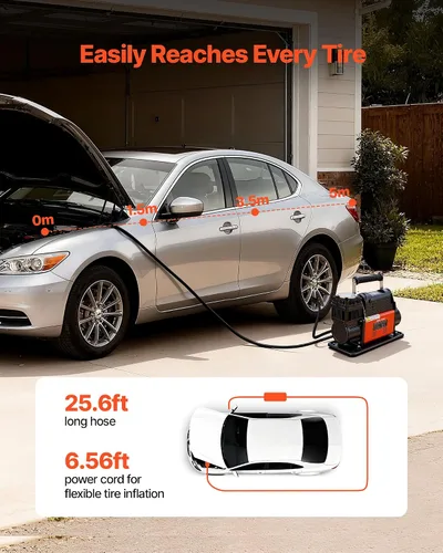 Vista 4 de VEVOR Compresor de aire de 12V de servicio pesado, inflador de neumáticos portátil con parada automática y pantalla LCD digital, bomba de aire todo