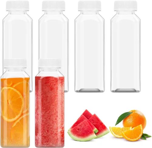 Vista 7 de 6 botellas de plástico para jugo de 14 onzas, recipientes para bebidas a granel, recipientes de bebidas para leche, jugo, botella de bebidas, tapa