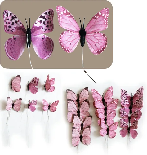Vista 6 de Paquete de 12 decoraciones de mariposa, decoración de estacas de mariposa 3D, 2 tamaños de adorno de mariposa para el hogar, flores falsas