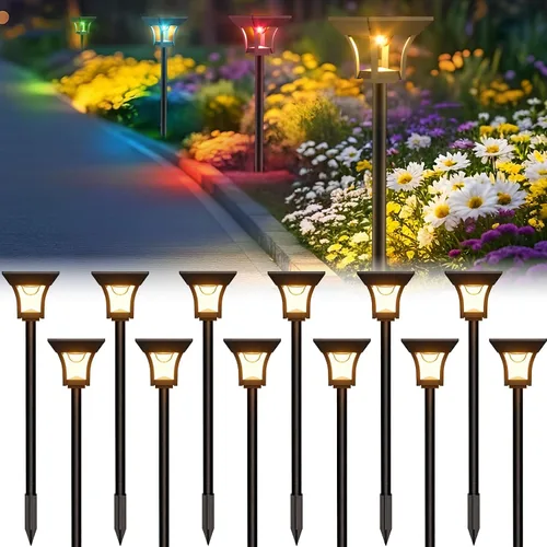 Vista 8 de CINOTON RGBCW Luces solares para caminos al aire libre, 3 modos de iluminación, paquete de 6
